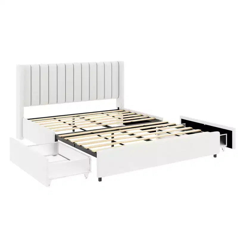 Lit plateforme en bois capitonné en boucle, grandeur Queen, avec tête de lit capitonnée