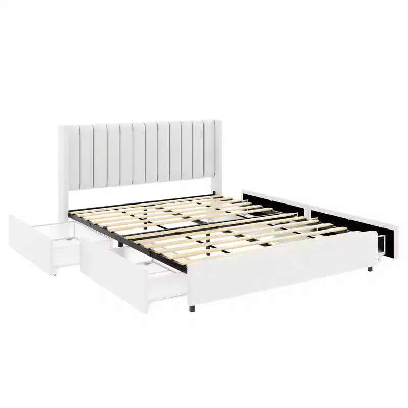 Lit plateforme en bois capitonné en boucle, grandeur Queen, avec tête de lit capitonnée