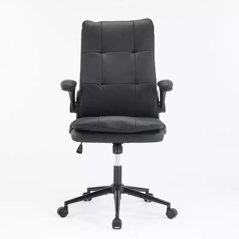 Fauteuil pivotant d'intérieur en similicuir noir avec dossier capitonné à clous et tirettes