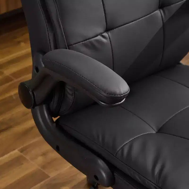 Fauteuil pivotant d'intérieur en similicuir noir avec dossier capitonné à clous et tirettes