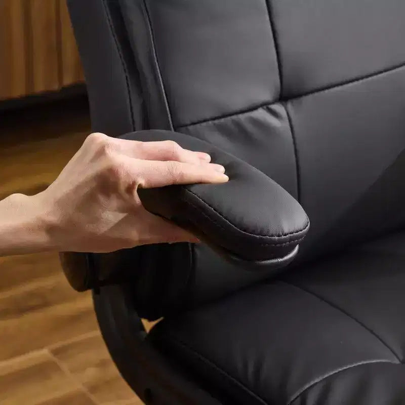 Fauteuil pivotant d'intérieur en similicuir noir avec dossier capitonné à clous et tirettes