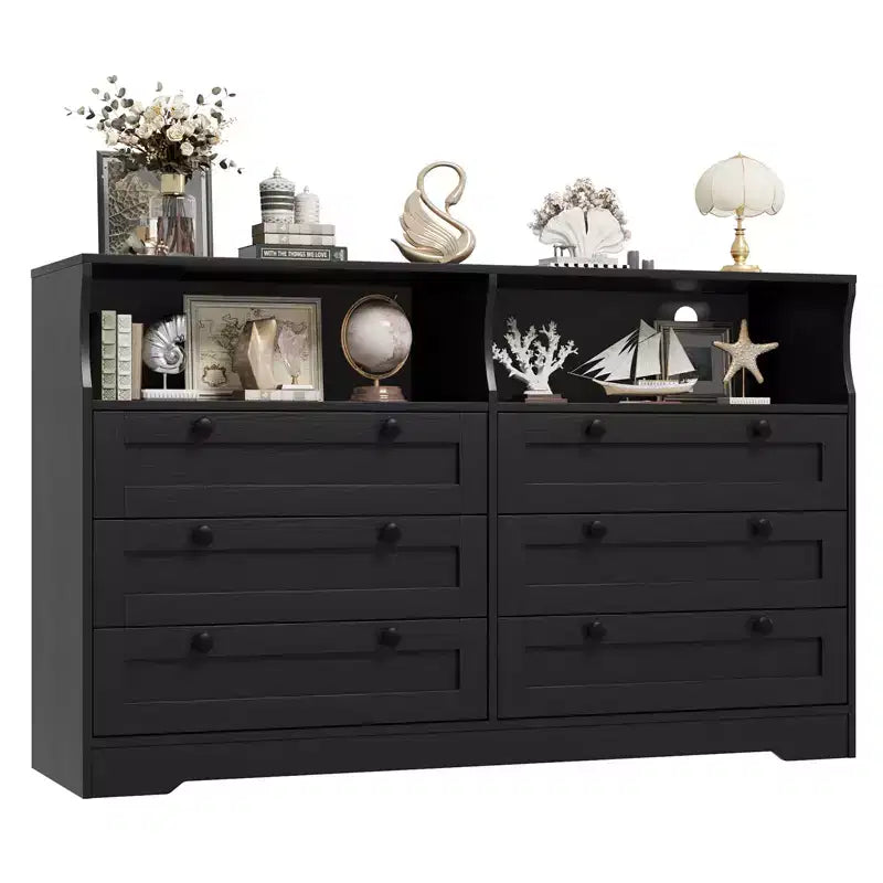 Commode 6 tiroirs en bois pour chambre à coucher avec lumière LED et grande capacité de rangement