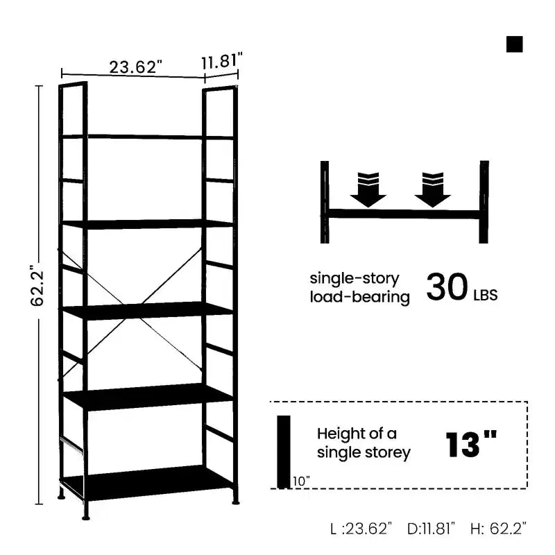 Étagère à Livres - Étagère de Rangement Ouverte Moderne à 5 Niveaux