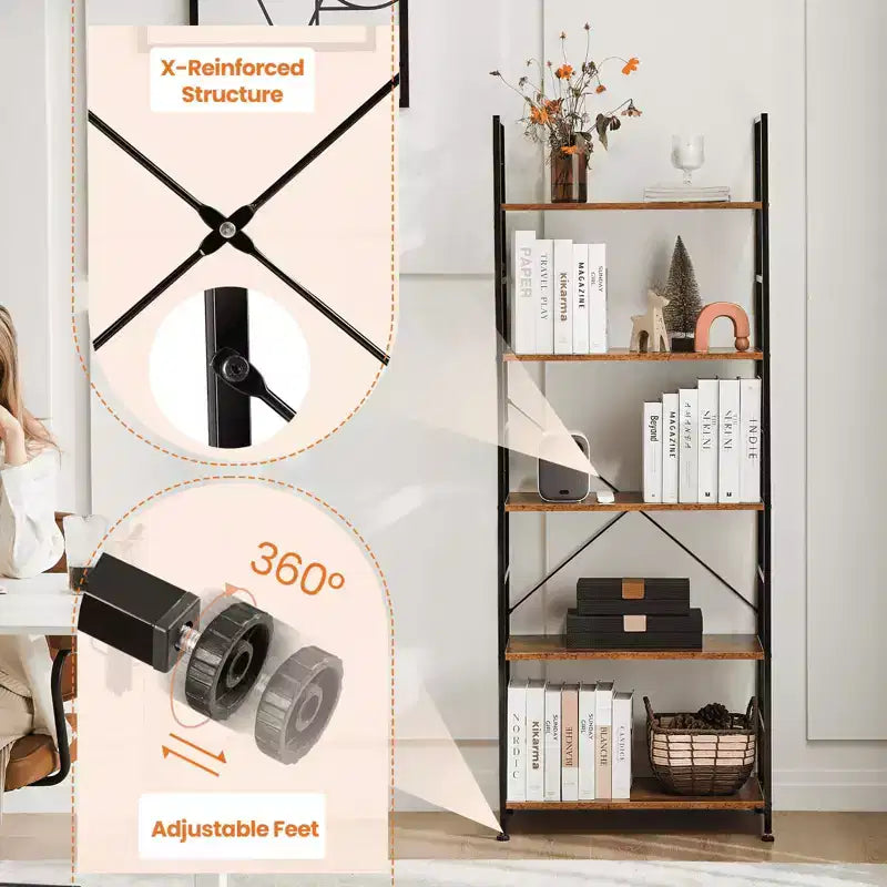 Étagère à Livres - Étagère de Rangement Ouverte Moderne à 5 Niveaux