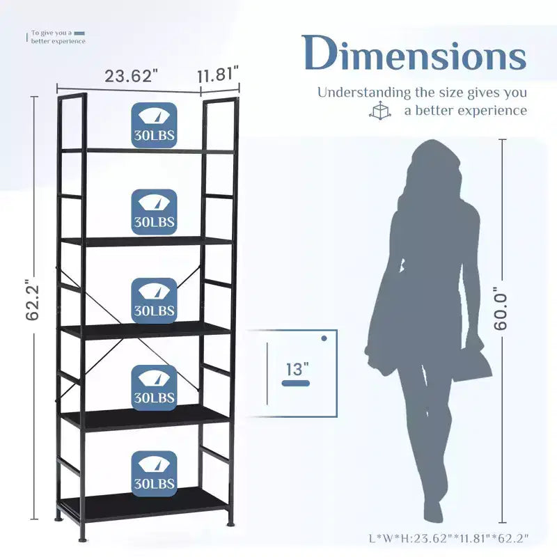 Étagère à Livres - Étagère de Rangement Ouverte Moderne à 5 Niveaux