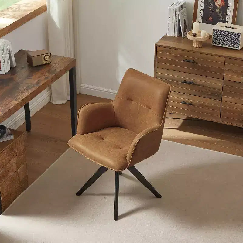 Fauteuils de bureau pivotants d'appoint en similicuir avec pieds en bois de chêne