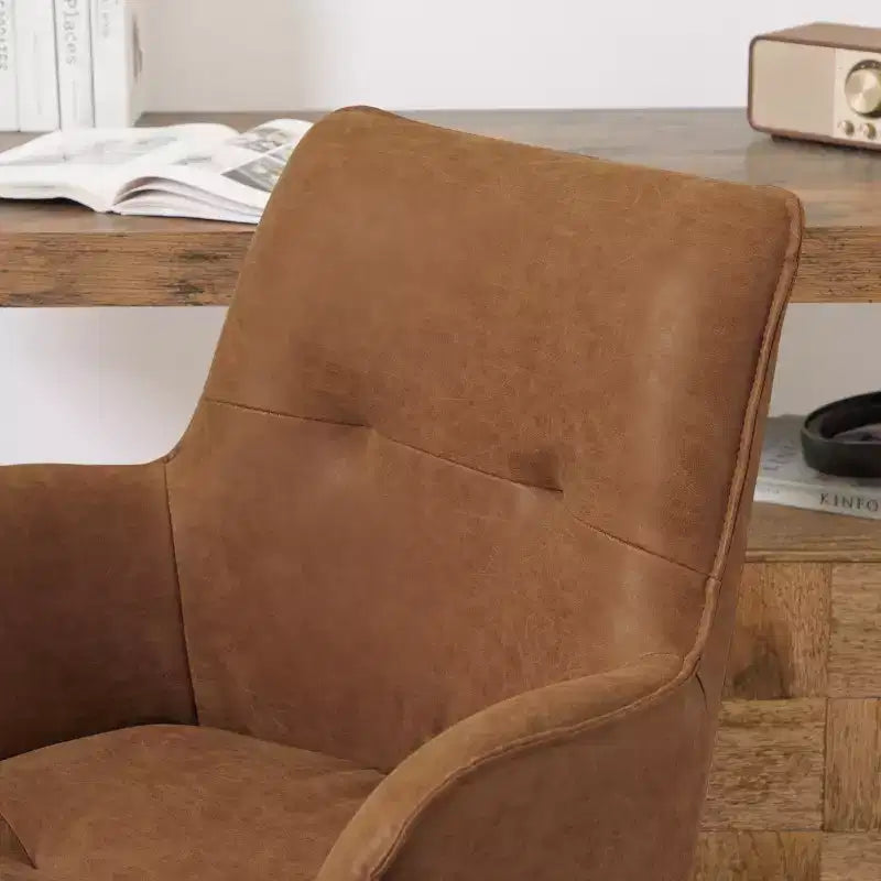 Fauteuils de bureau pivotants d'appoint en similicuir avec pieds en bois de chêne