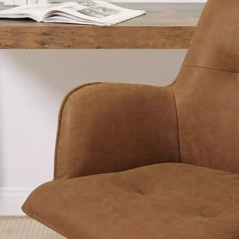 Fauteuils de bureau pivotants d'appoint en similicuir avec pieds en bois de chêne