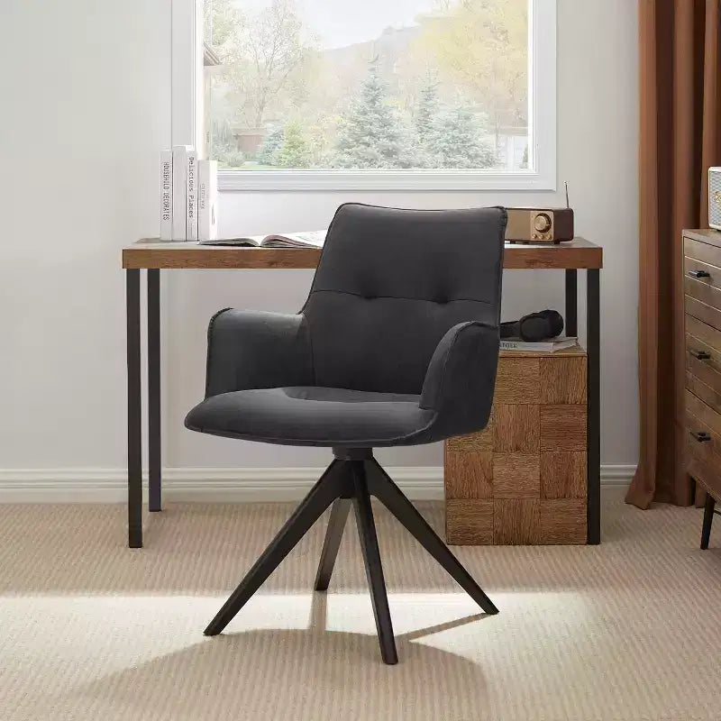 Fauteuils de bureau pivotants d'appoint en similicuir avec pieds en bois de chêne