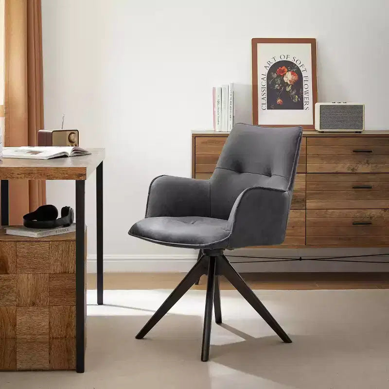 Fauteuils de bureau pivotants d'appoint en similicuir avec pieds en bois de chêne