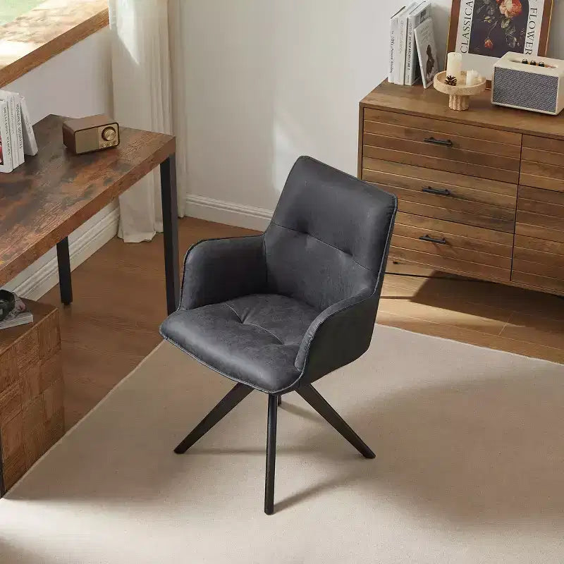 Fauteuils de bureau pivotants d'appoint en similicuir avec pieds en bois de chêne
