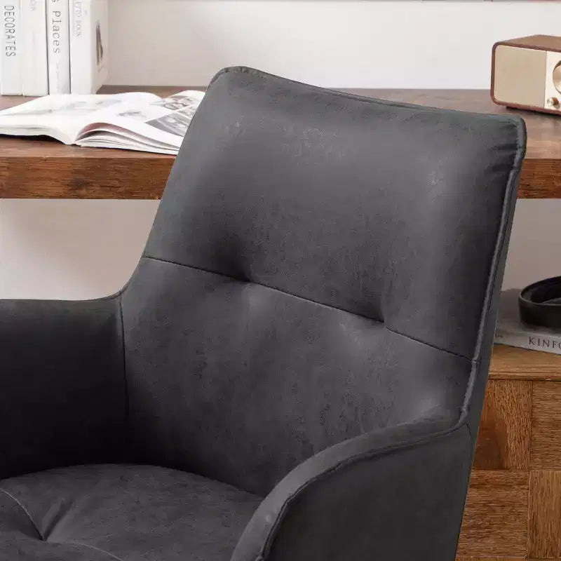 Fauteuils de bureau pivotants d'appoint en similicuir avec pieds en bois de chêne