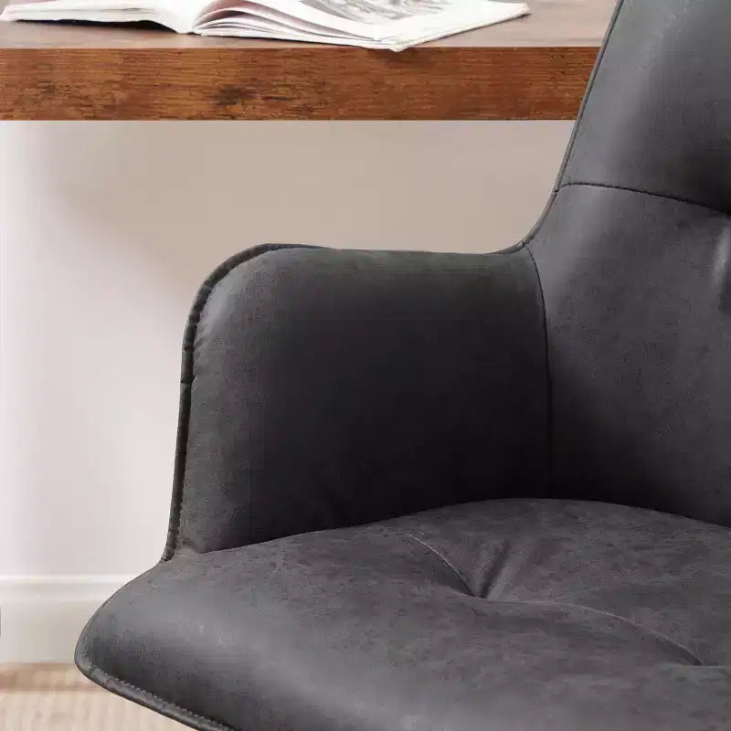 Fauteuils de bureau pivotants d'appoint en similicuir avec pieds en bois de chêne