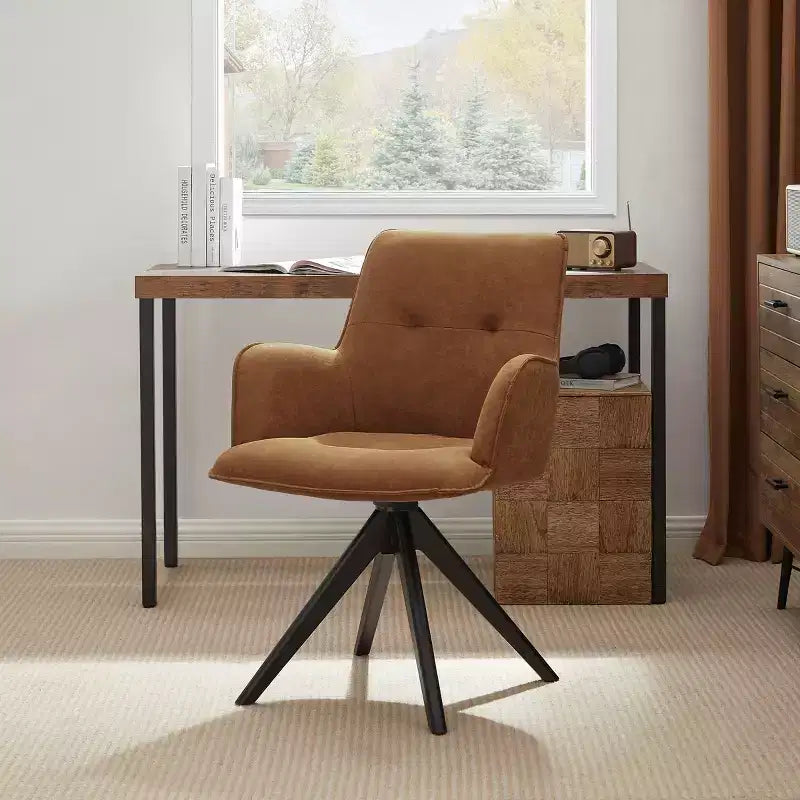 Fauteuils de bureau pivotants d'appoint en similicuir avec pieds en bois de chêne
