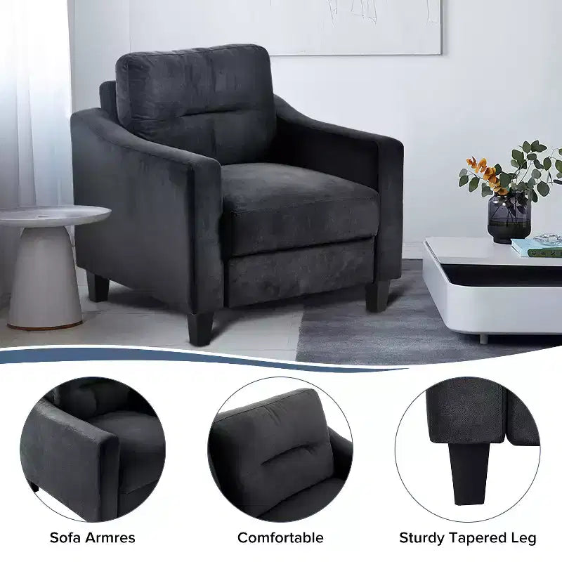 Canapé individuel confortable en velours noir pour salon
