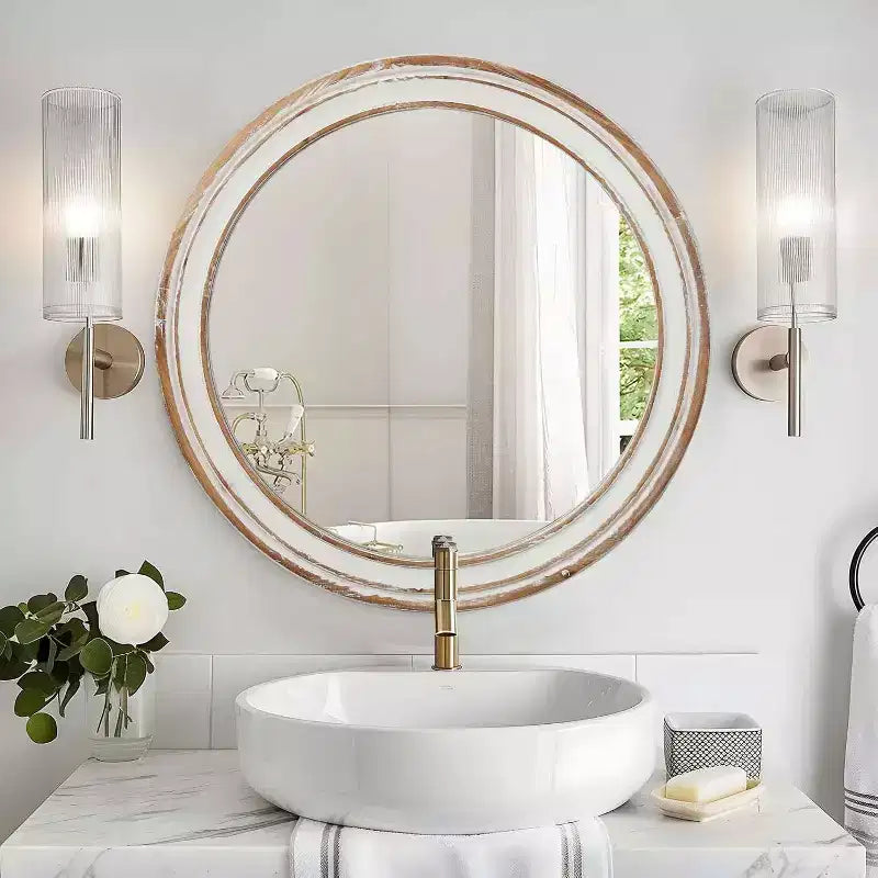 Miroir mural rond de ferme en bois de 24 pouces pour salle de bain