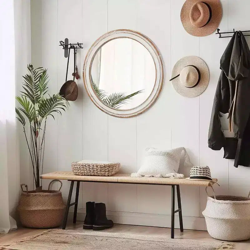 Miroir mural rond de ferme en bois de 24 pouces pour salle de bain
