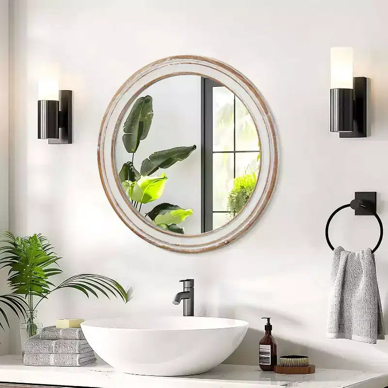 Miroir mural rond de ferme en bois de 24 pouces pour salle de bain