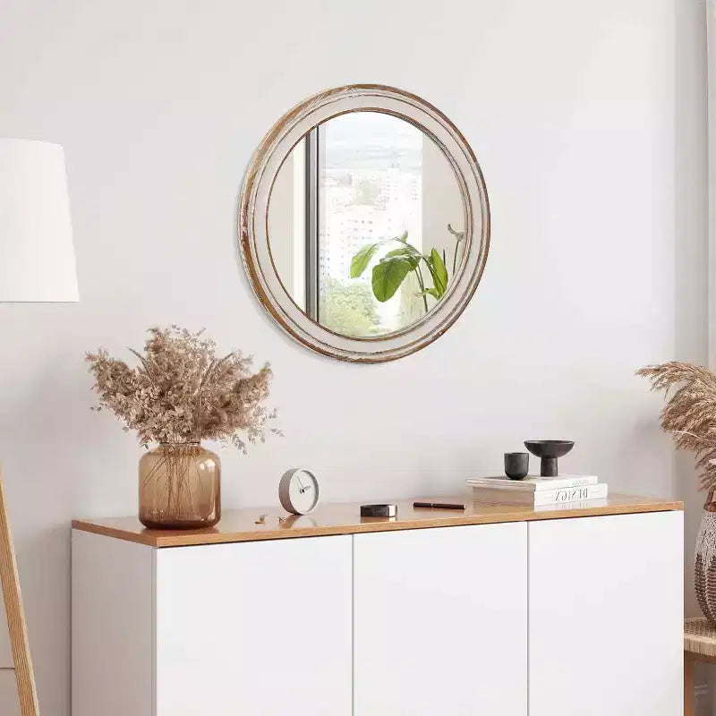 Miroir mural rond de ferme en bois de 24 pouces pour salle de bain