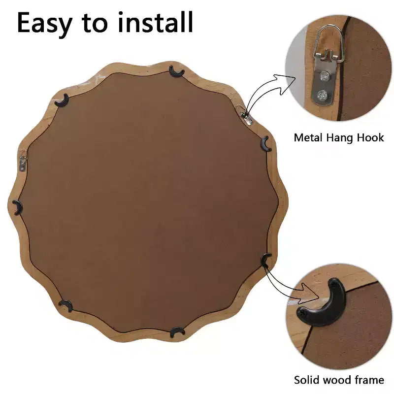Miroir mural rond en bois ondulé Décor de ferme moderne Miroir festonné