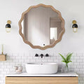 Miroir mural rond en bois ondulé Décor de ferme moderne Miroir festonné