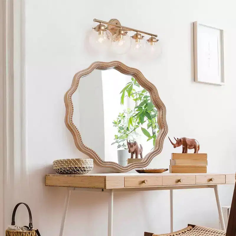 Miroir mural rond en bois ondulé Décor de ferme moderne Miroir festonné