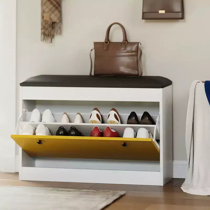 Banc de rangement pour chaussures, Meuble à chaussures d'entrée moderne, Tiroir basculant
