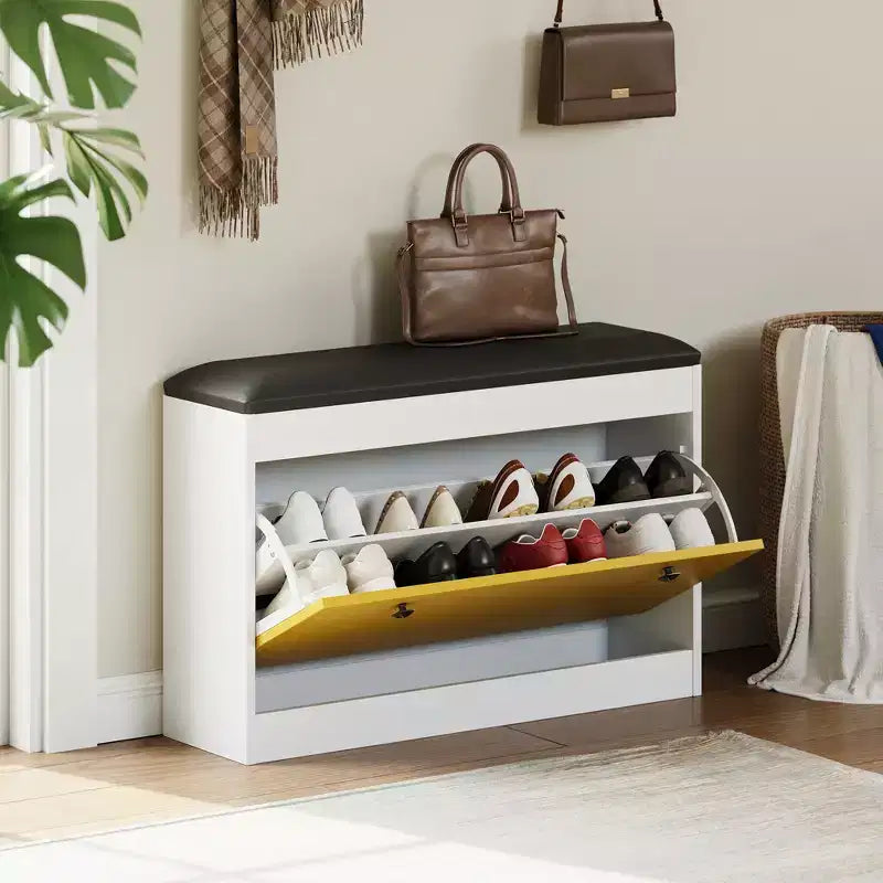 Banc de rangement pour chaussures, Meuble à chaussures d'entrée moderne, Tiroir basculant