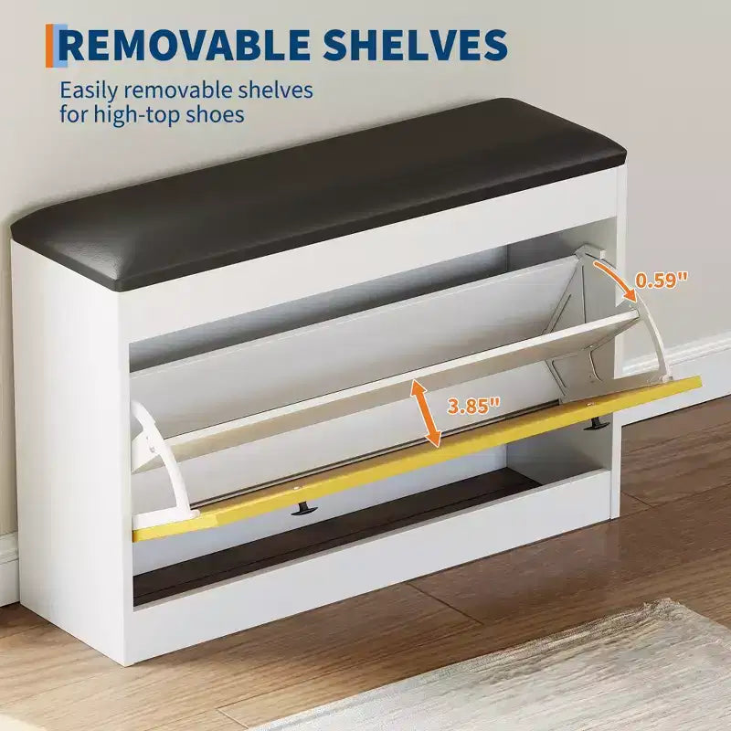Banc de rangement pour chaussures, Meuble à chaussures d'entrée moderne, Tiroir basculant