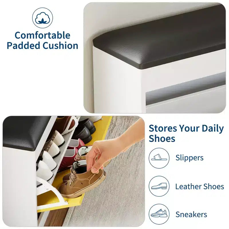 Banc de rangement pour chaussures, Meuble à chaussures d'entrée moderne, Tiroir basculant
