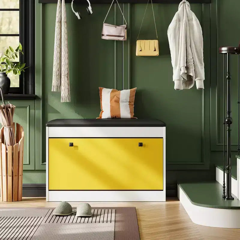 Banc de rangement pour chaussures, Meuble à chaussures d'entrée moderne, Tiroir basculant
