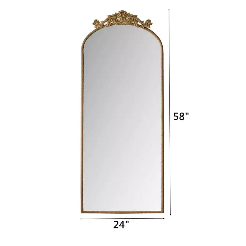 Miroir arqué pleine longueur de style vintage, Applique sculptée ornée, Miroir mural