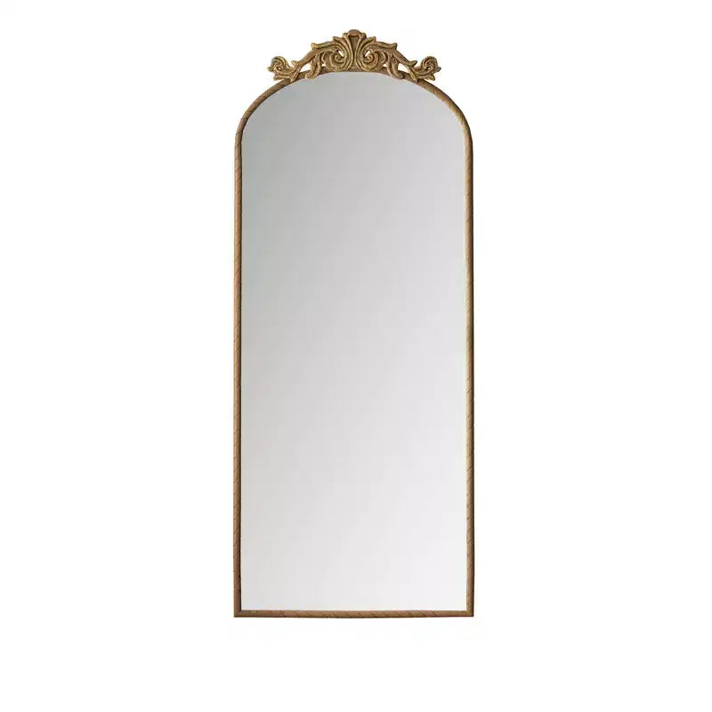 Miroir arqué pleine longueur de style vintage, Applique sculptée ornée, Miroir mural