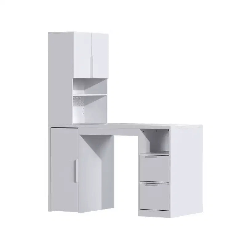 Bureau d'ordinateur blanc avec huche et caisson mobile