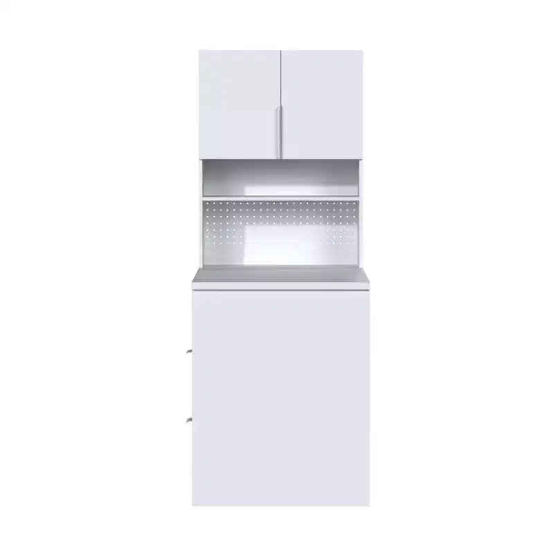 Bureau d'ordinateur blanc avec huche et caisson mobile