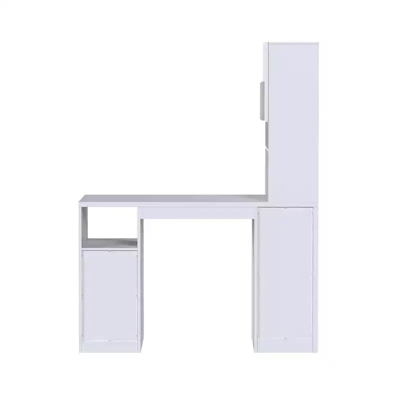 Bureau d'ordinateur blanc avec huche et caisson mobile