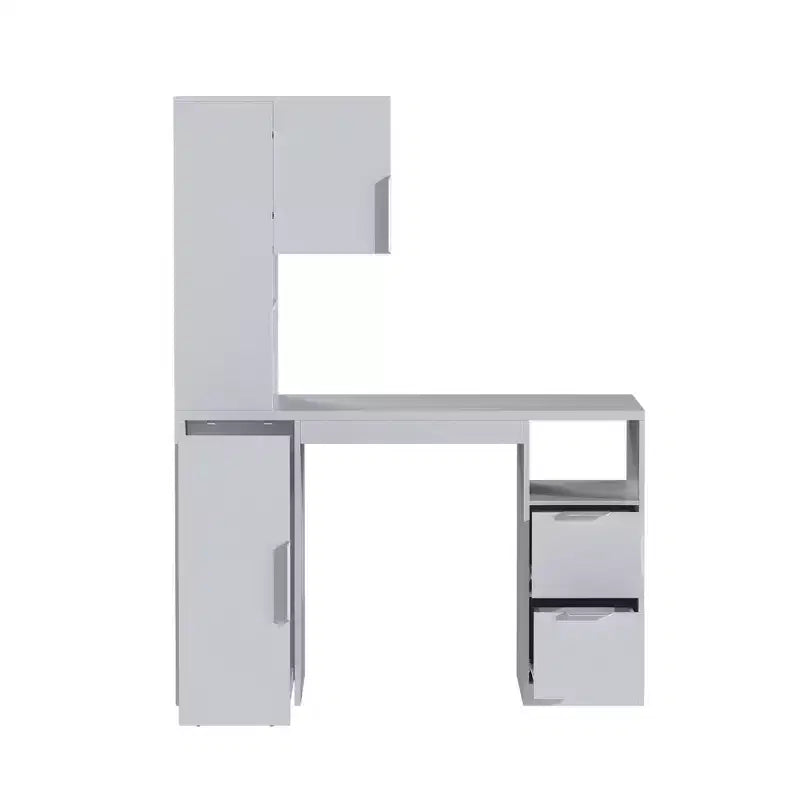 Bureau d'ordinateur blanc avec huche et caisson mobile