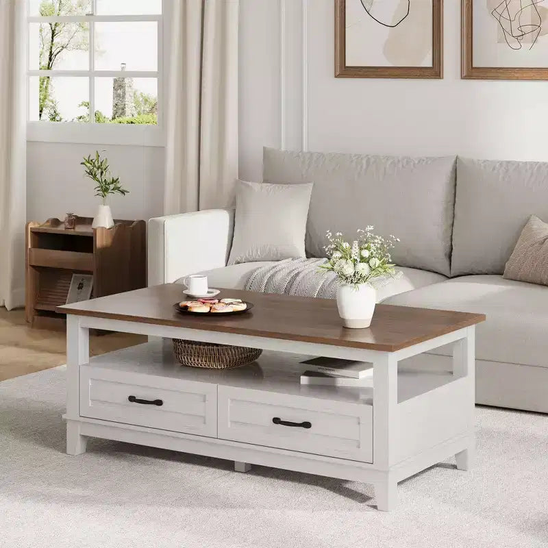 Table basse de ferme avec tiroirs, Table centrale rustique 47,2, Tables basses marron