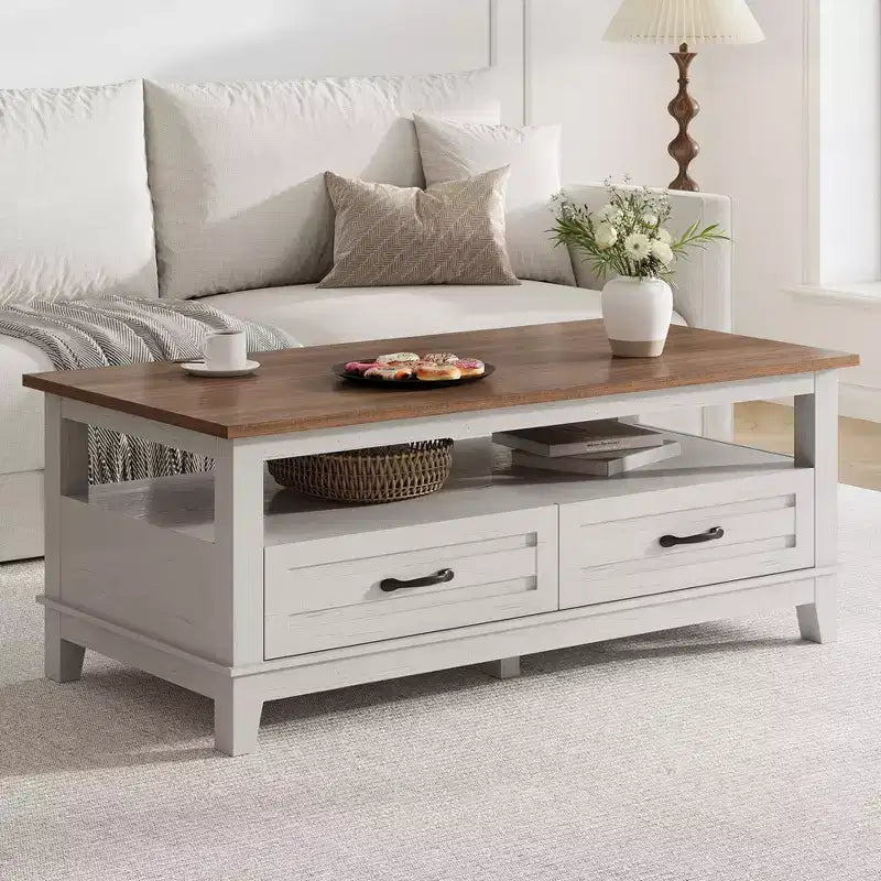 Table basse de ferme avec tiroirs, Table centrale rustique 47,2, Tables basses marron