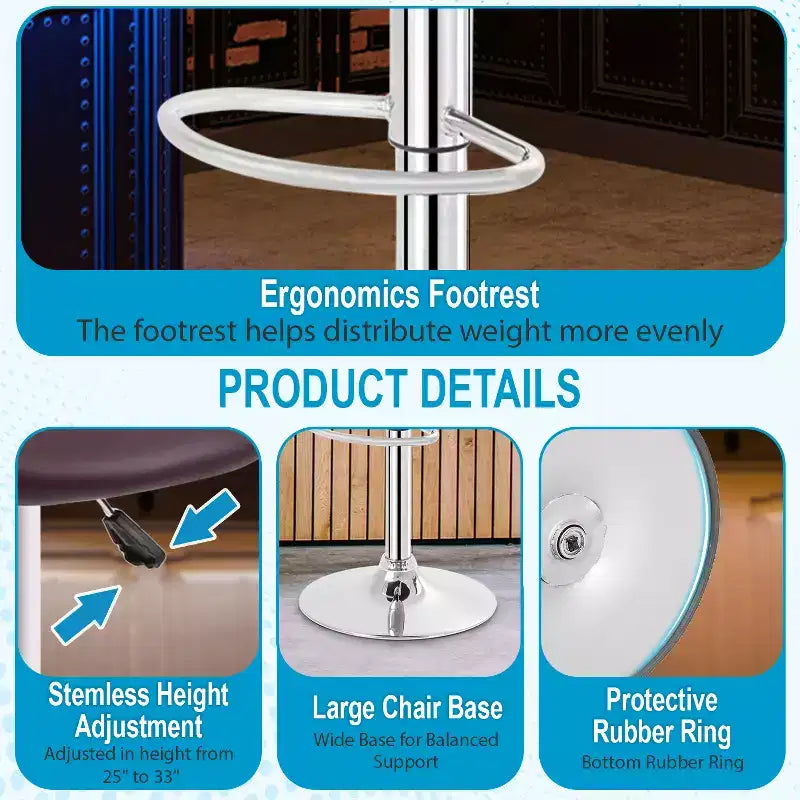 Tabourets de bar en cuir PU, chaises de bar réglables en hauteur