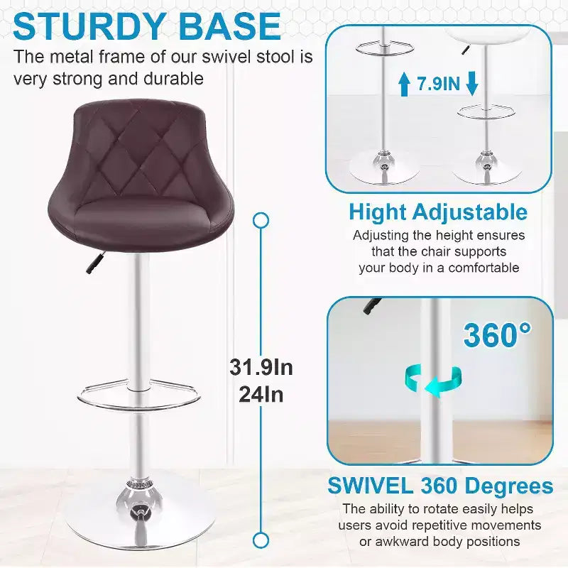Tabourets de bar en cuir PU, chaises de bar réglables en hauteur