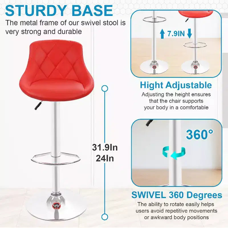 Tabourets de bar en cuir PU, chaises de bar réglables en hauteur