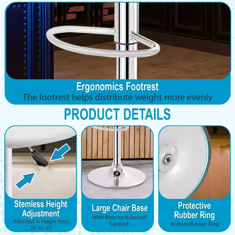 Tabourets de bar en cuir PU, chaises de bar réglables en hauteur