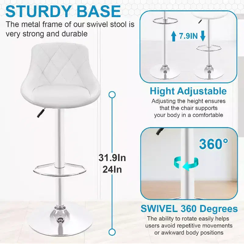 Tabourets de bar en cuir PU, chaises de bar réglables en hauteur
