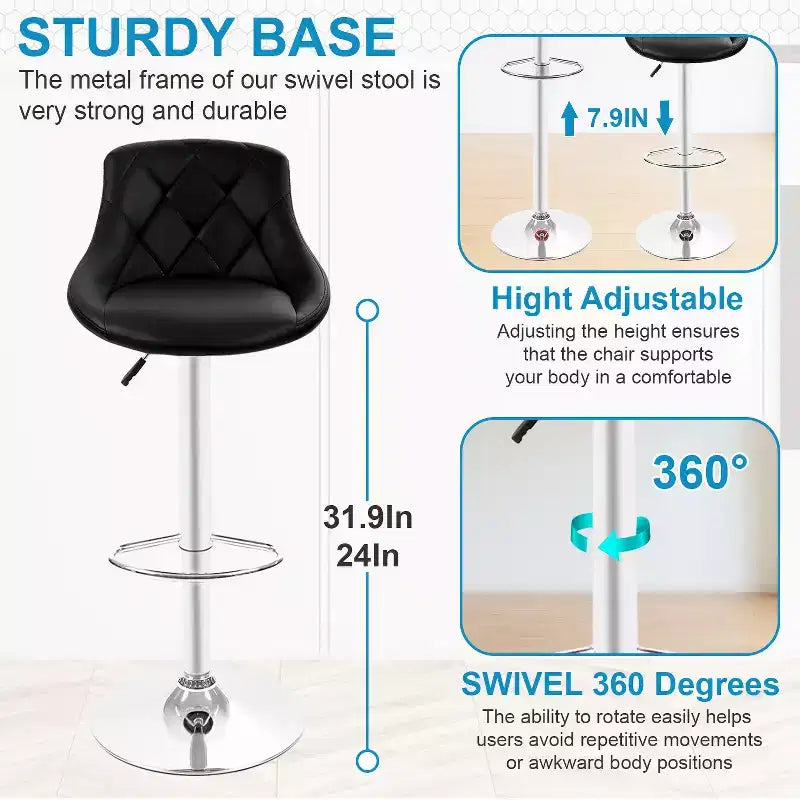 Tabourets de bar en cuir PU, chaises de bar réglables en hauteur