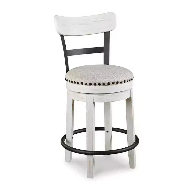 Tabouret de comptoir pivotant 24,5 po, garniture cloutée, dossier incurvé