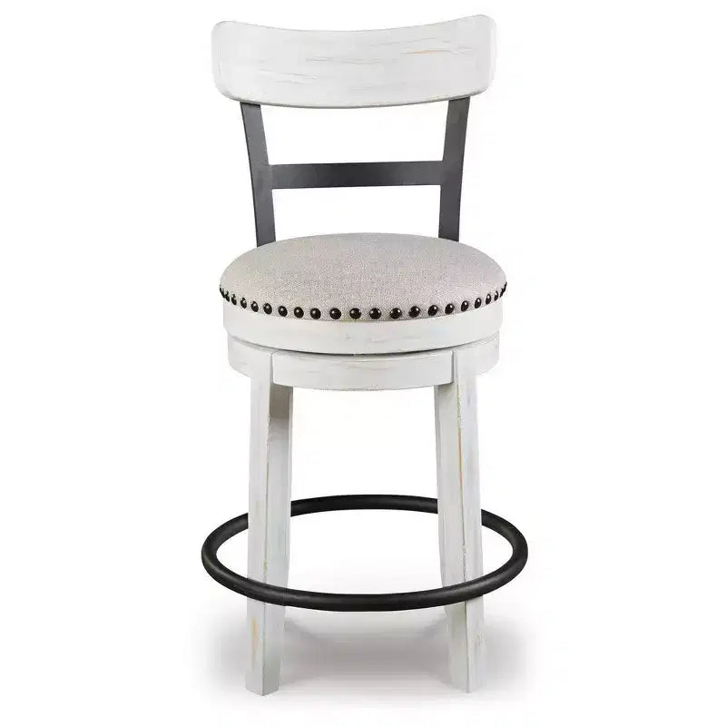 Tabouret de comptoir pivotant 24,5 po, garniture cloutée, dossier incurvé