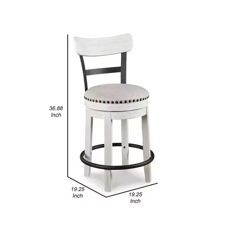 Tabouret de comptoir pivotant 24,5 po, garniture cloutée, dossier incurvé