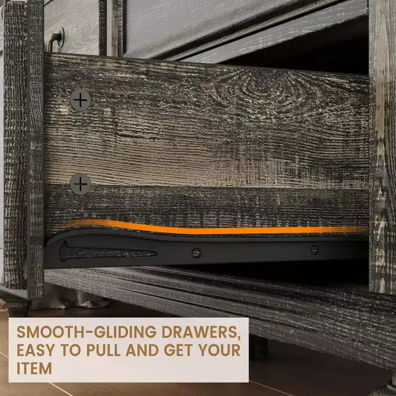 Commode en bois, commode à 9 tiroirs avec grande unité de rangement et poignées métalliques vintage