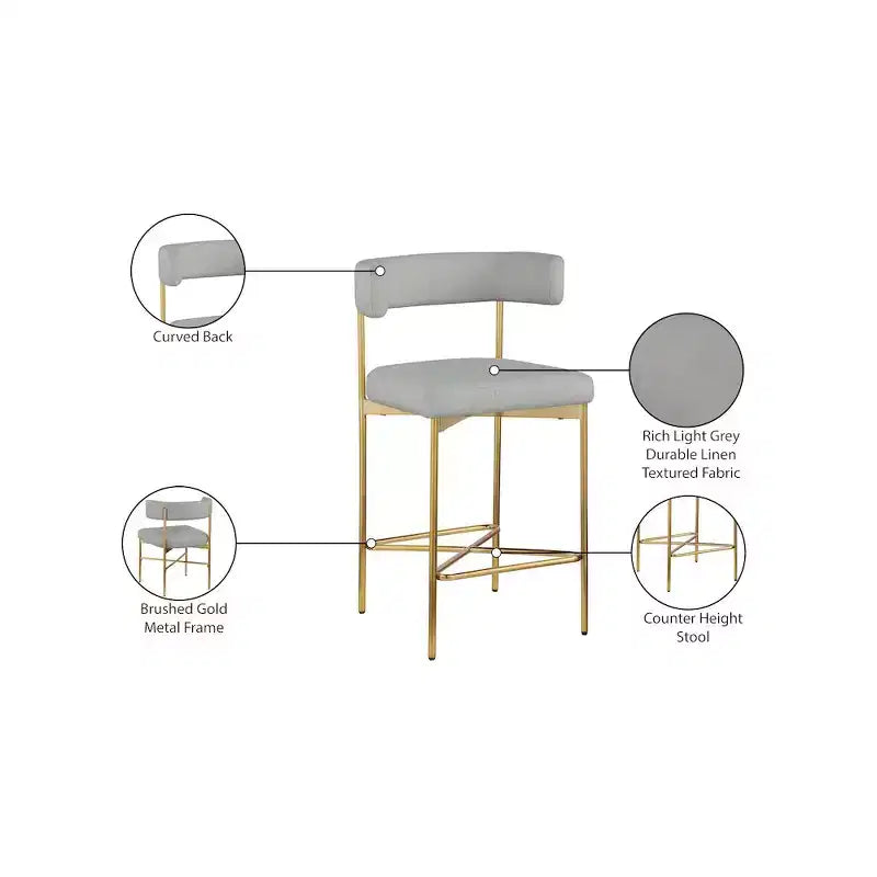 Tabouret en tissu texturé lin gris clair Rivage